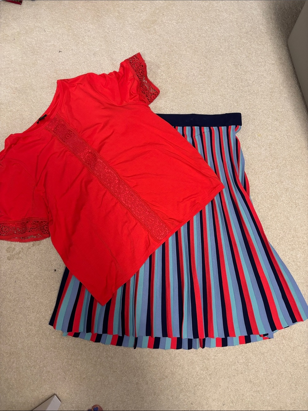 Halogen Red and Navy Pleated Stripe Skirt